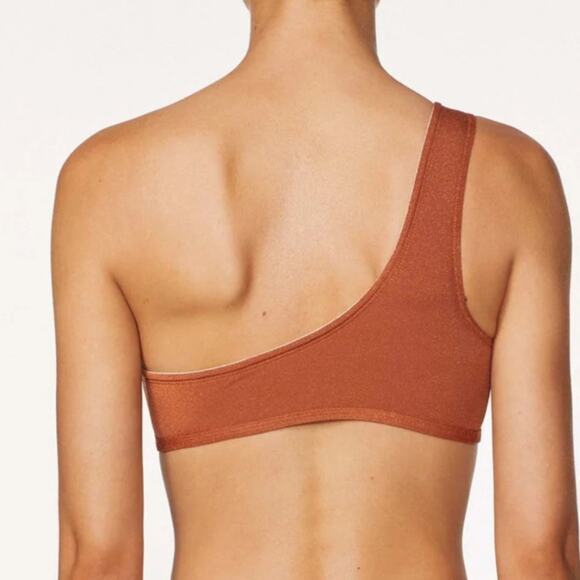 NEW Its Now Cool Free People The Asymmetric Top Topaz Cognac Lurex Size Small - Picture 2 of 11